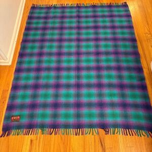 Hallim Handweavers, Wool Blanket, Purple Teal Plaid, 53x64, handmade